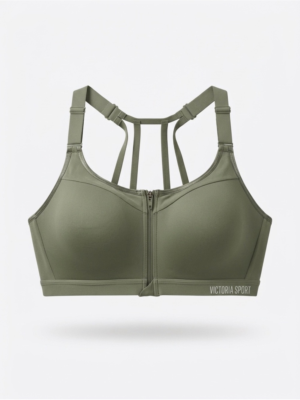 Victoria Sport Green Zip Front High Support Sports Bra 38C Wireless Racerback